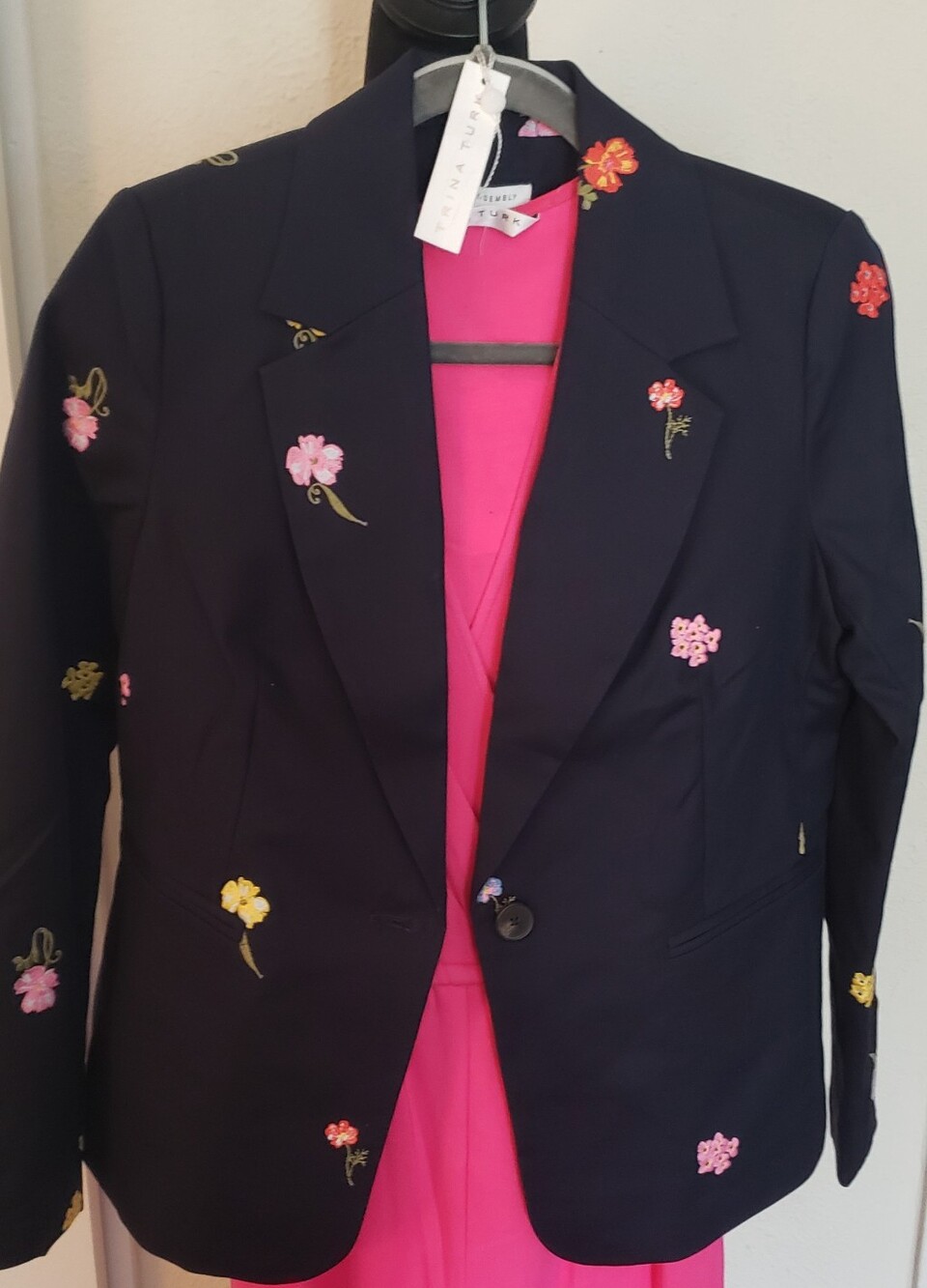 Embroidered Floral Dark Navy Blazer - Women’s Jacket